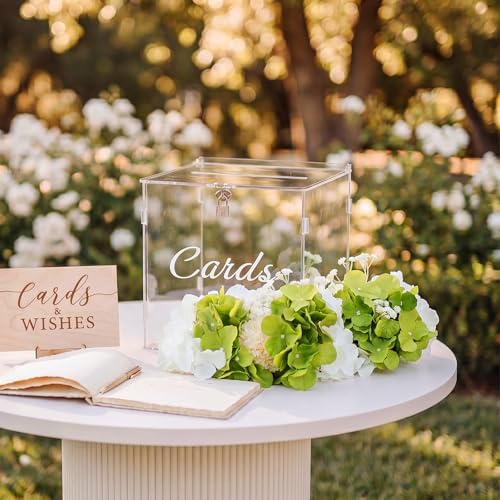 25 Pcs Clear Acrylic Wedding Card Box Set, Large DIY Gift Card Box with Slot & Lock, 15 Silk Flowers, Foam Blocks, Money Holder for Wedding Reception, Baby Shower Party Table Decor - Image 3