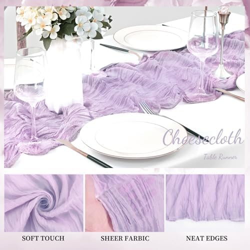 12 Pack Lilac Cheesecloth Table Runner 10FT Rustic Gauze Cheese Cloth Table Runner for Wedding 20 x 120 Inch Long Bridal Baby Shower Table Decor Boho Fabric Sheer Birthday Party Table Decorations - Image 3