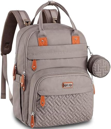 BabbleRoo Diaper Bag Backpack - Baby Essentials Travel Tote - Multi Function Water Resistant Diaper Bag, Travel Essentials Baby Bag with Changing Pad, Stroller Straps & Pacifier Case - Unisex, Khaki by BabbleRoo