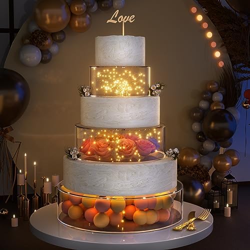 NPPLUS 3 Pcs Acrylic Round Cake Stand with Lid, Clear Fillable Cake Tier by NPPLUS