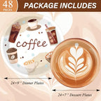 gisgfim 48 Pcs Coffee Party Plates Supplies Tableware Set Coffee Bean Birthday Party Decorations Latte Fun Cup Theme Baby Shower Table Supplies Favors Decors for 48 Guests (Pack of 3) - Image 2