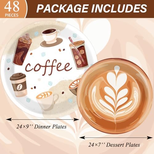 gisgfim 48 Pcs Coffee Party Plates Supplies Tableware Set Coffee Bean Birthday Party Decorations Latte Fun Cup Theme Baby Shower Table Supplies Favors Decors for 48 Guests (Pack of 3) - Image 2