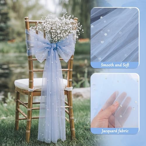 VitalCozy 50 Pack Blue Pearls Vintage Chair Sashes with Bows Wedding Decor - Image 3