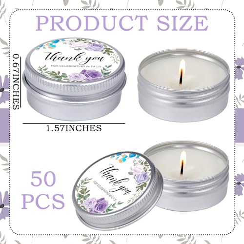 MTLEE 50 Pcs Purple Floral Wedding Candles Gift Favors for Guests 1 Oz - Image 3