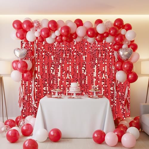 Red Big Payette Sequin Backdrop Curtain 2 Panels 2ftx8ft Sparkly Glitter Party Background for Birthday Holiday Wedding Event Decorations - Image 2
