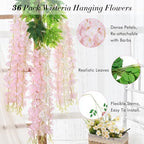 Waipfaru 36 Pack Wisteria Hanging Flowers, White Light Pink Wisteria Artificial Flowers, 3.6 Feet/Pcs Fake Flowers Garland Vines for Bedroom Wedding Home Party Wall Decoration - Image 4