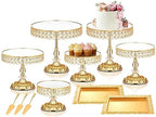12 Pieces Gold Cake Stand Set, Vintage Cake Display Stand with Crystal Edge and Cupcake Display Tray, Dessert Table Display Set for Wedding Party Baby Shower Anniversary Celebration by LEIFEOSH