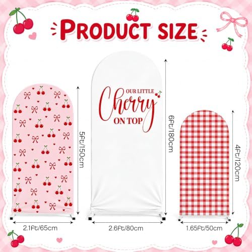 Tingjoo 3 Pcs Our Little Cherry on Top Baby Shower Arch Backdrop Cover - Image 2