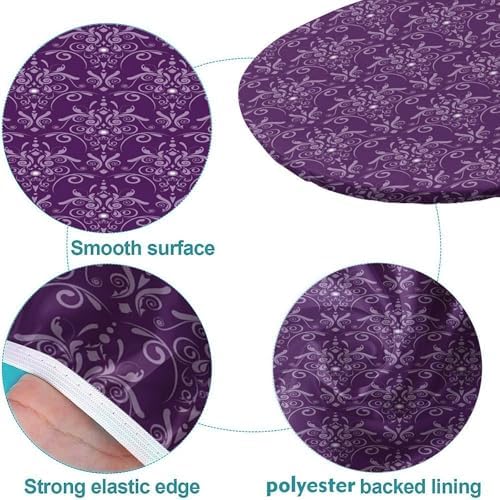 Purple Damask Pattern Print Oval Tablecloth Fitted Stain Resistant Oilproof Elastic for Kitchen and Dining Room Fits for 42" x 60" Oval Table - Image 5