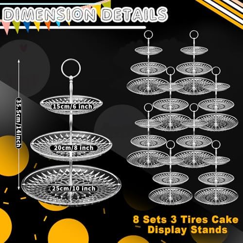 Patelai 8 Pcs 3 Tier Acrylic Cake Stand, Clear, Silver - Image 3