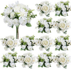 White Peonies Dahlia Artificial Flowers Bulk, 12 Bundles by Nagobi