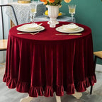 GLORY SEASON Velvet Tablecloth Luxurious Solid Round Table Cloth,Oblong Retro Farmhouse Ruffle Tablecloths Washable Table Cover for Party Wedding Baby Shower Kitchen Dinning Tabletop Decoration - Image 4