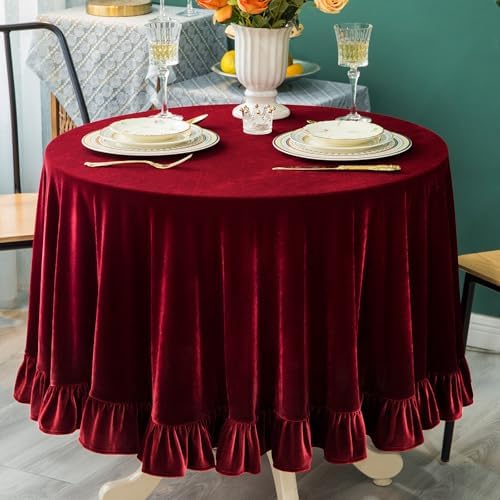 GLORY SEASON Velvet Tablecloth Luxurious Solid Round Table Cloth,Oblong Retro Farmhouse Ruffle Tablecloths Washable Table Cover for Party Wedding Baby Shower Kitchen Dinning Tabletop Decoration - Image 4