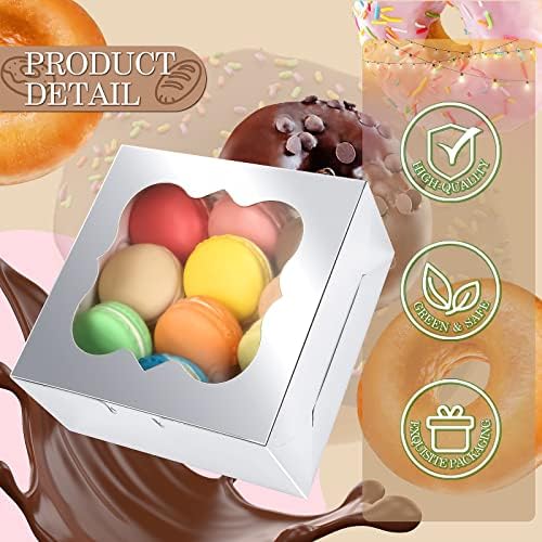 KPOSIYA 65PCS Bakery Boxes with Window 6x6x3 Inches 5 Style Cookie Boxes Small Pastry Boxes for Candy, Dessert, Pastry, Donuts, Birthday Party, Wedding(Silver) - Image 3