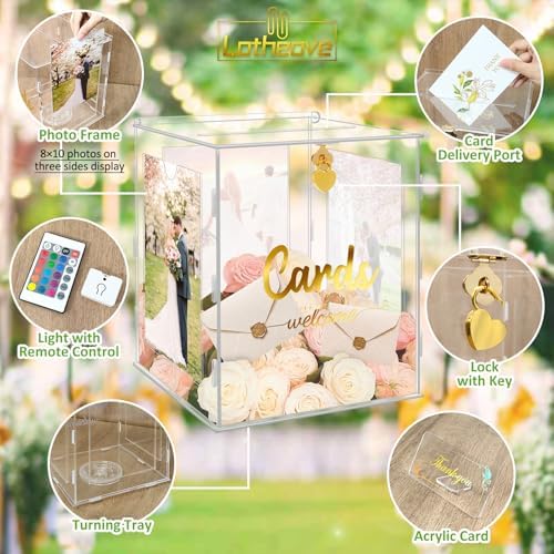 Acrylic Wedding Card Box with Picture Frame, Acrylic Card Box with Slot, Clear Gift for Wedding Reception Anniversary Graduation Birthday Party Baby Shower - Image 5