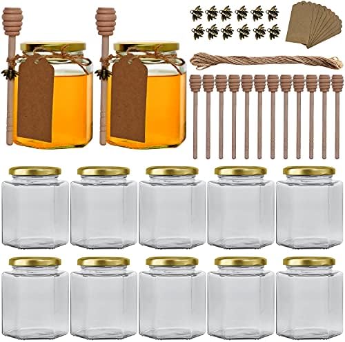 12 Pack 12oz Clear Hexagon Glass Honey Jars with Gold Lids by Woaiwo-q