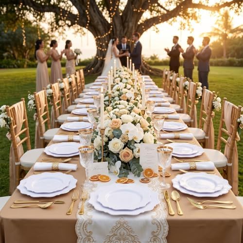 COLOSUS 60 PCS White Plastic Plates, Beaded Disposable Plates for Party. - Image 6