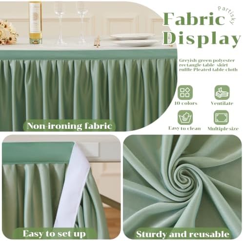 Partisky Sage Green Polyester Table Skirt for Rectangle Tables 17ft, Wrinkle Resistant Pleated Ruffle Table Cloth for Wedding Baby Shower - Image 5