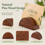 100PCS Wood Place Card Holders with Cards & Self-Adhesive, Pine Wooden Semicircular Design Table Number Name Card Stands for Wedding Baby Shower Birthday Party Menu Cafe (100, Brown) - Image 5