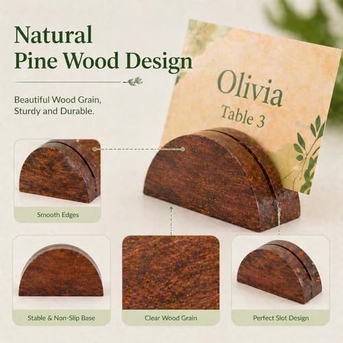100PCS Wood Place Card Holders with Cards & Self-Adhesive, Pine Wooden Semicircular Design Table Number Name Card Stands for Wedding Baby Shower Birthday Party Menu Cafe (100, Black) - Image 5