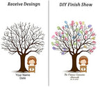 Fingerprint Tree Guest Book Baby Shower Girls Communion Gift DIY Thumbprint Sign-in Book for Guests Creative Canvas Painting with Wooden Hanger Party Decorations-80x120cm - Image 3