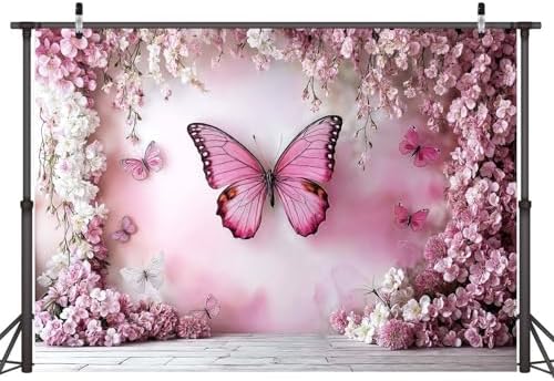 8X6ft Flower Butterfly Wall Backdrop Pink Floral Princess Girl Birthday Party Photography Background Photo Backdrop Art Wedding Banner Photo Studio Props - Image 4