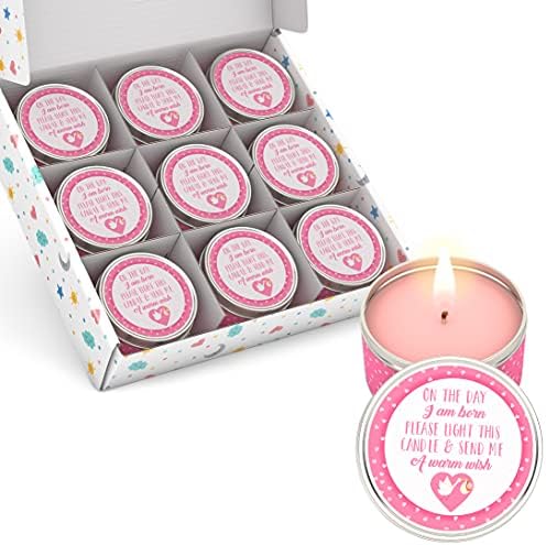 Majestic Zen Baby Shower Candle Favors Gift Set | 9-Pack Neutral Scented Soy Wax Candles with Baby Powder Scent |Long Lasting 40 Hour Burn | Unique Gender Reveal Party Favors & Baby Shower Decorations by MajesticZen