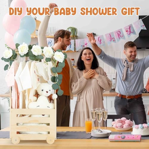 Wooden Baby Shower Crate Closet with Wheels, Pushable Gift Basket Storage - Image 6