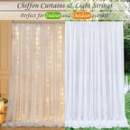 10ft x 10ft White Chiffon Backdrop Curtain with Lights String for Parites Wedding Wrinkle Free Curtain Photo Backdrops Drapes for Baby Shower Birthday Party Home Decorations - Image 4