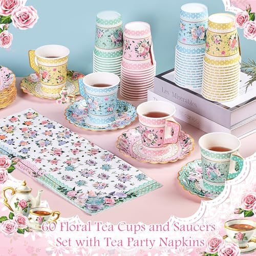 SUMMORO 180 Pcs Disposable Paper Tea Cups and Plates with Napkins, 9 OZ - Image 4