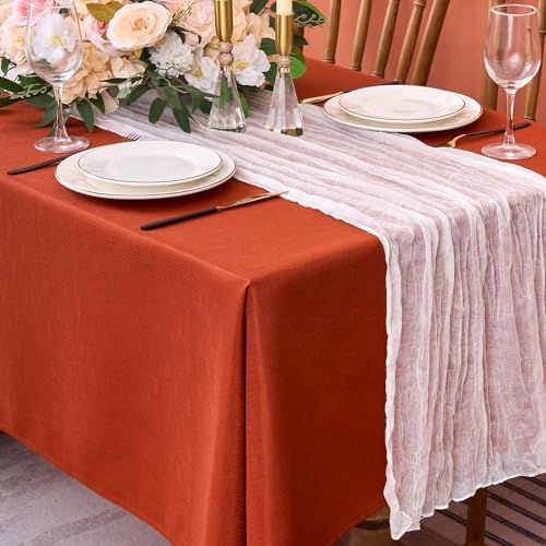 Fitable 2 Pack Faux Linen Fall Tablecloths Rectangle, 60x120 Inch, Rust - Image 3