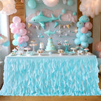 Partisky Aqua Blue Tulle Curly Willow Table Skirt for Rectangle Table 14ft, Ruffle Tutu Table Cloth for Boys Baby Shower,Birthday Party Candy Cake Tables - Image 2