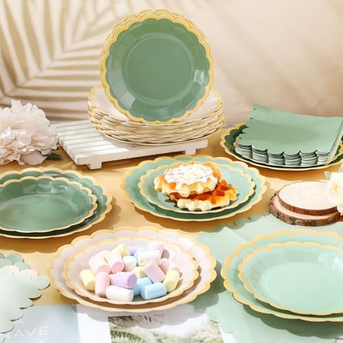 Zhehao 150 Pcs Sage Green Paper Plates Napkins Party Supplies Serves 50 - Image 2