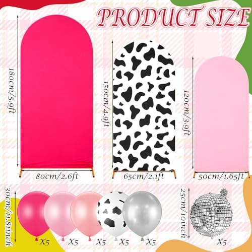 Foilswirl 34 Pieces Disco Cowgirl Party Decorations Cowgirl Arch Covers 4ft 5ft 6ft Pink Spandex Backdrop Covers Hot Pink Silver Balloon Disco Foil Balloons for Birthday Bachelorette Wedding Party - Image 5