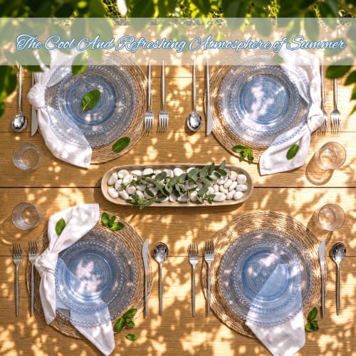 U-QE 60PCS Clear Blue Plastic Plates, Beaded Plates Disposable Heavy Duty - Image 4