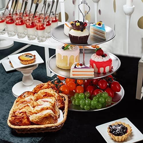 Gerrii 2 Pack 3 Tier Cupcake Stand Serving Tray Metal,Silver - Image 5
