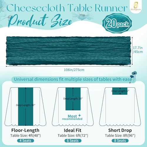 Showgeous 20 Pack Teal Cheesecloth Table Runner, 17 x 108 Inches - Image 2
