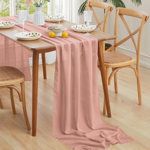 Horbaunal 12 Pack Dusty Rose Chiffon Table Runners 10FT, 29x120 Inches - Image 2