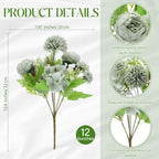 Tigeen 12 Bundles Artificial Flowers Bouquet Silk Peonies, Green - Image 2