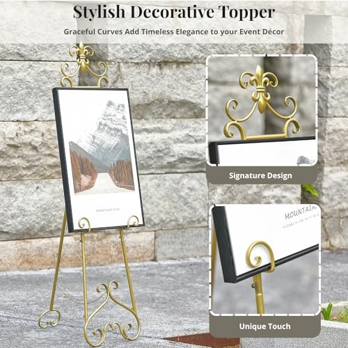 60” H Gold Easel Stand for Sign Large Adjustable Metal - Image 6