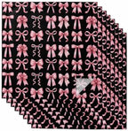 Pink Bows Cloth Napkins Set of 8, Modern Abstract Sweet Ribbon Bowknot on Black Washable Reusable Dinner Cocktail Napkin for Kitchen Party Wedding Banquet Holiday Baby Shower Table Decor by PIEPLE