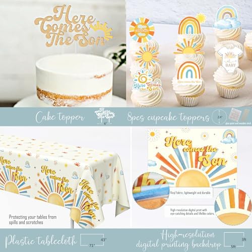 Here Comes the Son Baby Shower Decorations for Boy, Boho Sun Baby Shower Party Supplies, It's A Boy Gender Reveal Décor, Retro Sun You Are My Sunshine Baby Shower - Image 6