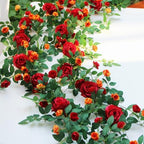 2 PCS 12FT Bendable Flower Garland, Fake Rose Vine for Home Decor,Red by zhixinyue