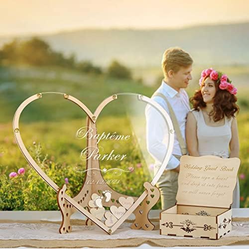 Wedding Guest Book Alternative,with Box and Small Hearts,Personalized Heart Drop Guest Sign for Rustic Wedding Decorations,Anniversary and Baby Shower(style10, Heart) - Image 4