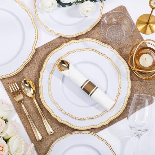 Hioasis 350 Pcs White and Gold Plastic Plates for Wedding & Party - Image 6