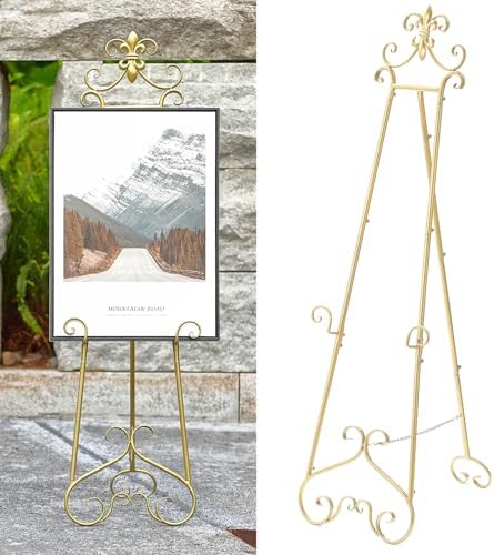 60” H Gold Easel Stand for Sign Large Adjustable Metal by CaliDecor-UpgradeYourHome