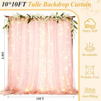 Ledido 10×10ft Pink Tulle Backdrop Curtain with Light(6 Panels 5×10ft) - Image 2