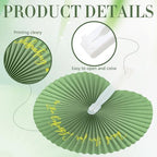 Suzile 50 Pcs Wedding Paper Fans Round Handheld Folding Fans Foldable Fans for Wedding with Plastic Handle and Yarn Bag Thank You for Celebrating with Us for Anniversary Guests Party (Sage Green) - Image 3
