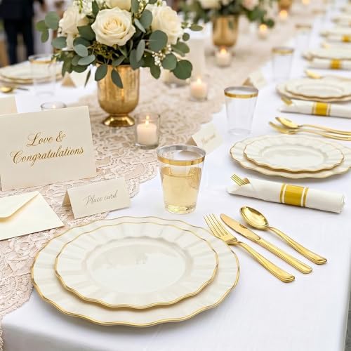 Glowserve 350 PCS Scalloped Plastic Plates Dinnerware Set for 50 guests - Image 4