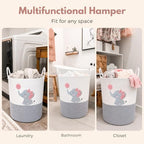 Elephant Baby Laundry Basket for Girl Nursery, Pink Rope Hamper, 20x15 in - Image 6